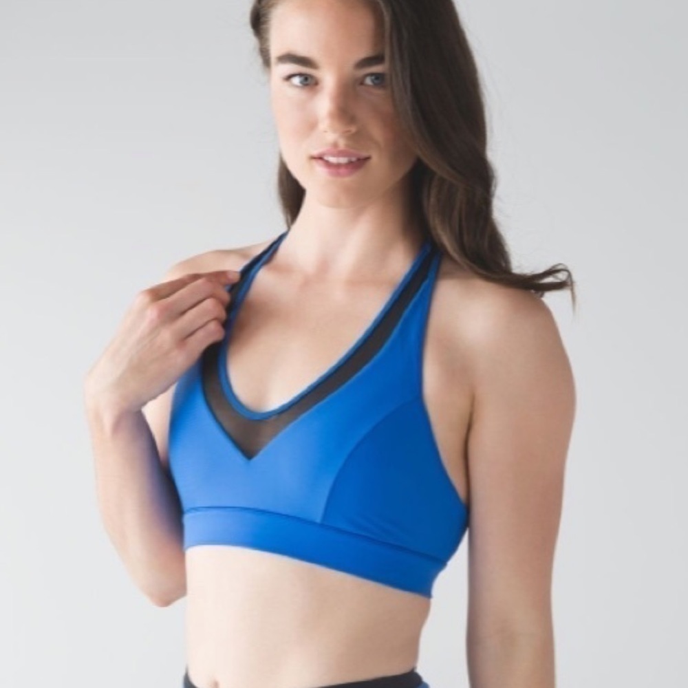 Lululemon race with me swim top royal blue with black mesh size 6